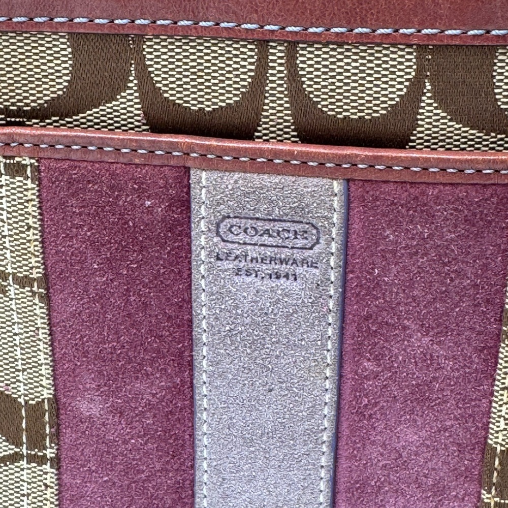 Coach Signature Stripe File Crossbody Bag Plum Lavender Suede - Picture 4 of 7